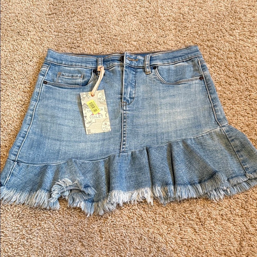Chelsea & Violet Blue Denim Ruffle Mini Skirt